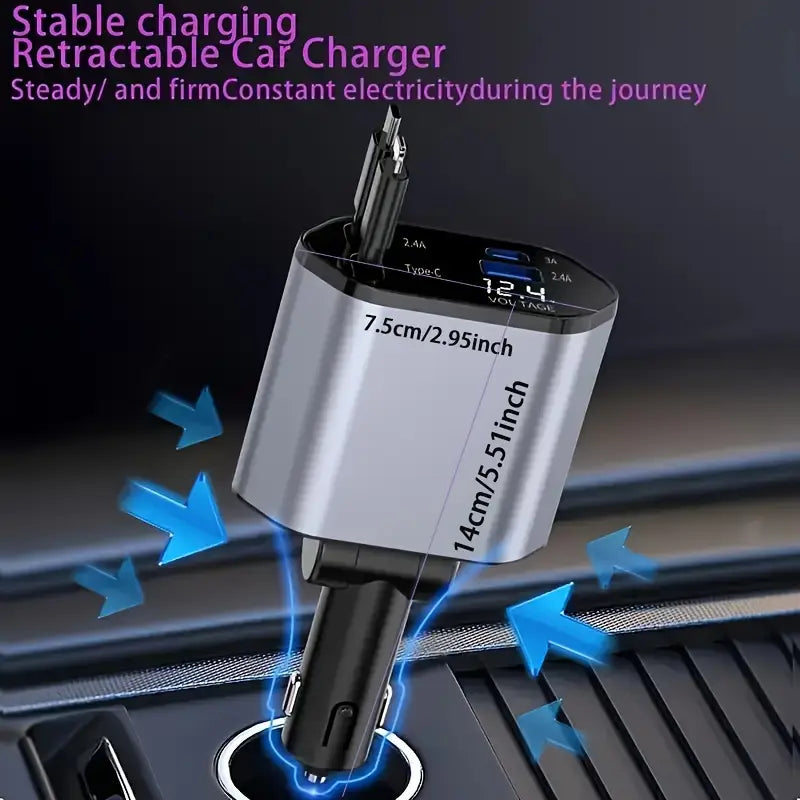 4-in-1 120W Retractable Car Charger