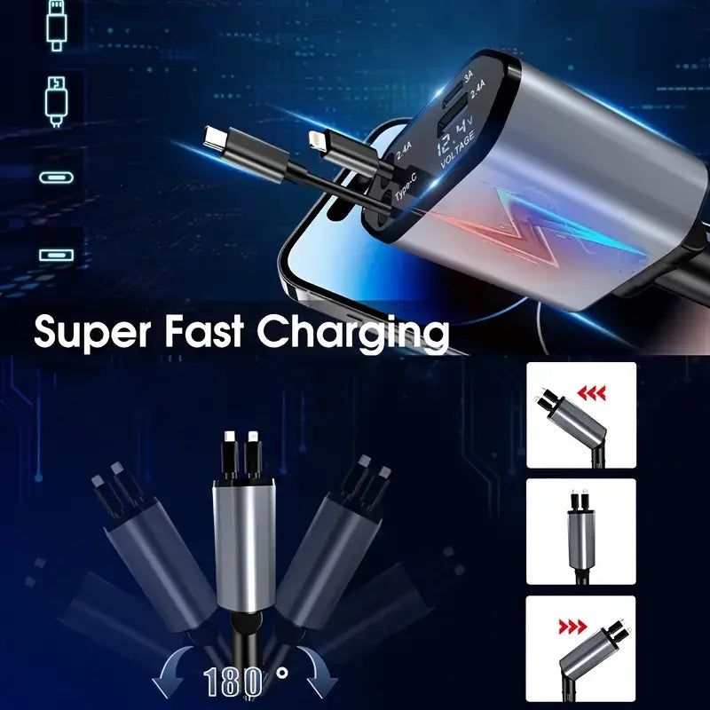 4-in-1 120W Retractable Car Charger