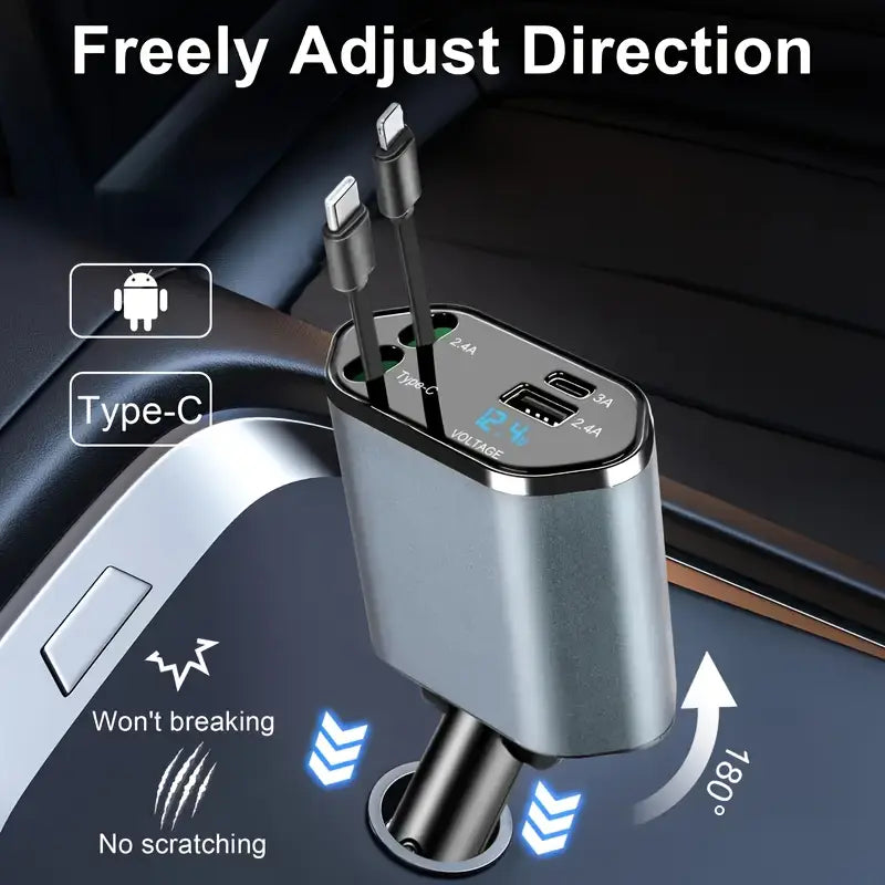4-in-1 120W Retractable Car Charger